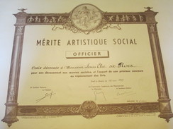 Diplôme  D'Officier Du Mérite Artistique Social /Paris / Louis ELIE Dit ROCS/ 1959       DIP161 - Diploma & School Reports