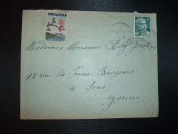 LETTRE TP MARIANNE DE GANDON 2F OBL.2-12-45 VILLENEUVE SUR YONNE (89) + VIGNETTE RENAITRE CONTRE LA TUBERCULOSE - Lettere