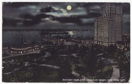 New York City NY, Battery Park And Harbor Night View C1910 Vintage Postcard - Hudson River