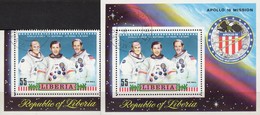 Apollo 16 Astronauten 1972 Liberia 841+Block 61 O 6€ Mond USA-Flagge Emblem Hoja Ss Flag Bloc Space Sheet Bf Africa - Etats-Unis