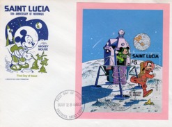S. Lucia 1980, Walt Disney, Space, BF In FDC - South America