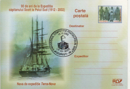 ANTARCTIC EXPEDITION, CAPTAIN SCOTT, SHIP, PC STATIONERY, ENTIER POSTAL, 2002, ROMANIA - Spedizioni Antartiche