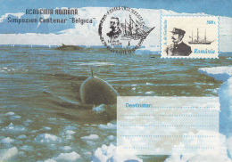 ANTARCTIC EXPEDITION, BELGICA SHIP, WHALE, A. DE GERLACHE, COVER STATIONERY, ENTIER POSTAL, 1998, ROMANIA - Spedizioni Antartiche