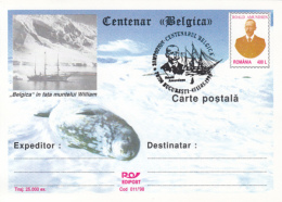 ANTARCTIC EXPEDITION, BELGICA SHIP, SEAL, ROALD AMUNDSEN, PC STATIONERY, ENTIER POSTAL, 1998, ROMANIA - Spedizioni Antartiche