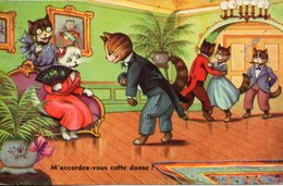 Chats. M'accordez Vous Cette Danse ? Timbre Arraché - Animaux Habillés