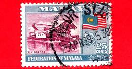 MALESIA - Malaya - Federation - Usato - 1957 - Ponte - Bandiera - Tin Dredge And Flag - 25 - Fédération De Malaya