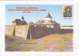 55895- SUCEAVA ZAMCA MONASTERY, ARCHITECTURE, COVER STATIONERY, 2001, ROMANIA - Abdijen En Kloosters