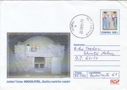 55896- NICULITEL MONASTERY, GROTTO, ARCHITECTURE, COVER STATIONERY, 2002, ROMANIA - Abdijen En Kloosters