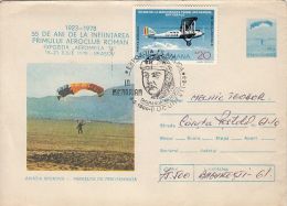 55909- PLANE, PARACHUTTING, COVER STATIONERY, SMARANDA BRAESCU SPECIAL POSTMARK, 1989, ROMANIA - Fallschirmspringen