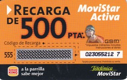 GSMAR-013 TARJETA DE RECARGA DE MOVISTAR BURGER KING   (NUEVA-MINT) - Telefonica