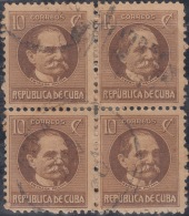 1917-320 CUBA REPUBLICA 1917 Ed.210. PATRIOTAS 10c TOMAS ESTRADA PALMA BLOCK 4 USED. - Unused Stamps