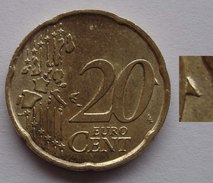 N. 60 ERRORE EURO !!! 20 CT. 2002 ITALIA ECCEDENZA DI METALLO SUL VALORE !! RARO - Abarten Und Kuriositäten