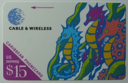 CARIBBEAN GENERAL - Cable & Wireless - $15 - Sea Horse - Mint - Rare Control - Antilles (Autres)