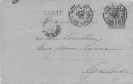 Précurseur, Entier Postal 10c Sage, N° 2 , Cachets Paris Et Toulouse 1889 - Precursor Cards