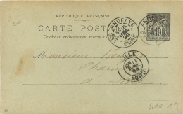 Précurseur, Entier Postal 10c Sage, N° 7 , Cachets Les Andelys Et Lille 1899 - Precursor Cards