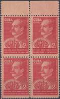 1940-235 CUBA REPUBLICA 1940 Ed.336. GONZALO DE QUESADA. UNION PANAMERICANA. BLOCK 4. MANCHAS. - Unused Stamps
