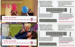 @+ Allemagne : Lot De 2 Cartes T. Mobile (10 Et 25€) - Verso MUSTER - [2] Mobile Phones, Refills And Prepaid Cards