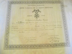 Diplôme/Chevalier /RF/ Ordre National  Légion D'Honneur/PELLETIER/Capitaine/Clermont-Ferrand/Frasne Jura/1888     DIP190 - Diplômes & Bulletins Scolaires