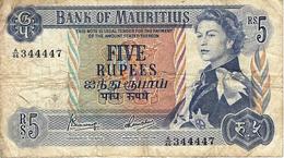 Mauritius (BOM) 5 Rupees ND (1973) S/N A/46 344447 VF Cat No. P-30c / MU401c - Maurice