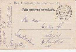 55958- WW1 WAR FIELD POSTCARD, CENSORED INFANTRY BATTALION 1/63, POST OFFICE NR 294, 1916, HUNGARY - Covers & Documents