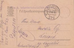 55961- WW1 WAR FIELD POSTCARD, CENSORED INFANTRY BATTALION 1/63, POST OFFICE NR 294, 1916, HUNGARY - Covers & Documents