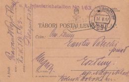 55967- WW1 WAR FIELD POSTCARD, CENSORED INFANTRY BATTALION 1/63, POST OFFICE NR 294, 1917, HUNGARY - Covers & Documents