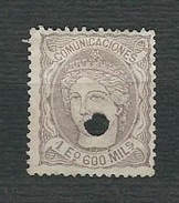 SPAGNA 1870 - Telegrafos - Testa Allegorica Della Spagna - 1,600 Viola Grigio - EDIFIL 111T - Used Stamps