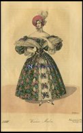 Wiener-Moden - Kleid Aus Gedrucktem Wollmousselin (Blumen) Mit Spitzen Und Schleifen Verziert - Dazu Krepphut Mit Federn - Lithographien