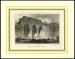 PRAG: Wallensteins Halle, Stahlstich Von Lange/Poppel, 1840 - Lithographien