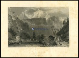 BERNER OBERLAND: Die JUNGFRAU Mit Hübscher Personen-und Tierstaffage Im Vordergrund, Stahlstich Von Bartlett/Jeavon - Lithographies