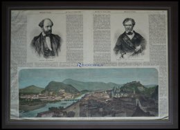 SALZBURG, Gesamtansicht Vom Mönchsberg Aus, Senkr. Gefaltet In Illustrierter Zeitung, Kolorierter Holzstich Um 1880 - Lithographies