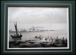NYKÖBING (Nykjöbing Paa Falster), Gesamtansicht Vom Wasser Aus Gesehen Mit Segelschiffen Im Vordergrund, Litho - Lithographien