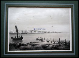 NYKÖBING (Nykjöbing Paa Falster), Gesamtansicht Vom Wasser Aus Gesehen Mit Segelschiffen Im Vordergrund, Litho - Lithographies