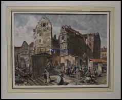 HAMBURG-ALTONA: Markt In Altona, Kolorierter Holzstich Um 1880 - Lithographien