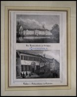 GRIMMA: Die Landesschule Und EISLEBEN: Luther`s Geburtshaus Auf Einem Blatt, Lithopraphie Aus Saxonia Um 1840 - Lithographien