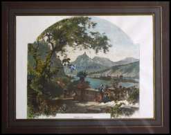 Bei BONN: ROLANDSECK Und NONNENWERTH, Kolorierter Holzstich Aus Stieler Um 1880 - Lithographies