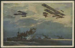 ALTE POSTKARTEN - FLUGZEUGE Wasserflugzeuge über Der Englischen Flotte, Farbige Künstlerkarte Von 1916 - Flugzeuge