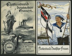 ALTE POSTKARTEN - SCHIFFE KAISERL. MARINE BIS 1918 Flottenverbund Deutscher Frauen, 2 Verschiedene Karten - Krieg