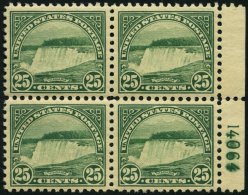 USA 280Ab VB **, Scott 568, 1922, 25 C. Niagarafälle Gezähnt L 11, Im Postfrischen Plattenviererblock, Gummifr - Gebraucht