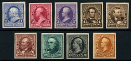 USA 61-66,68,70/1PU (*), Scott 219-24,226,228/9P, 1890, 9 Ungezähnte Probedrucke Auf Kartonpapier, Ohne Gummi, Kabi - Used Stamps