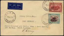 PAPUA 70y,96 BRIEF, 30.8.1935, Erstflug IOMA-PORT MORESBY, Per VH-UQX Pilot O. Denny, Mit Pilotenautogramm, Prachtbrief, - Papua-Neuguinea