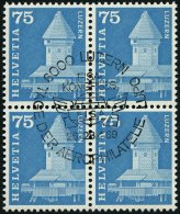 SCHWEIZ BUNDESPOST 707yI VB O, 1960, 75 C. Kapellbrücke Und Wasserturm, Phosphoreszenz Rückseitig Statt Vorder - Used Stamps