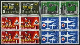 SCHWEIZ BUNDESPOST 623-26 VB O, 1956, Jahresereignisse In Viererblocks Mit Zentrischen Ersttagsstempeln, Prachtsatz - Used Stamps