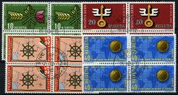 SCHWEIZ BUNDESPOST 593-96 VB O, 1954, Jahresereignisse In Viererblocks Mit Zentrischen Ersttagsstempeln (französich - Used Stamps