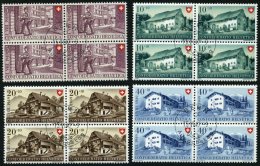 SCHWEIZ BUNDESPOST 525-28 VB O, 1949, Pro Patria In Viererblocks Mit Zentrischen Ersttagsstempeln, Prachtsatz - Used Stamps