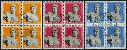 SCHWEIZ BUNDESPOST 428-30x VB O, 1944, Olympische Spiele, Längere Fasern, In Viererblocks Mit Zentrischen Ersttagss - Used Stamps