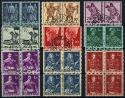 SCHWEIZ BUNDESPOST 377-85 VB O, 1941, Historische Darstellungen In Zentrisch Gestempelten Viererblocks, Prachtsatz - Used Stamps