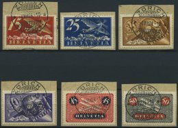 SCHWEIZ BUNDESPOST 179-84x BrfStk, 1923, Flugpost, Gewöhnliches Papier, Auf Briefstücken, Prachtsatz, Mi. 180. - Used Stamps