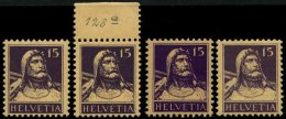 SCHWEIZ BUNDESPOST 120 **, 1914, 15 C. Tellbrustbild, Postfrisch, In 4 Verschiedene Farben, Pracht - Used Stamps