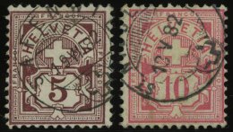 SCHWEIZ BUNDESPOST 46/7 O, 1882, 5 C. Lilabraun Und 10 C. Lebhaftrosarot, 2 Werte üblich Gezähnt Pracht, Mi. 2 - Gebraucht